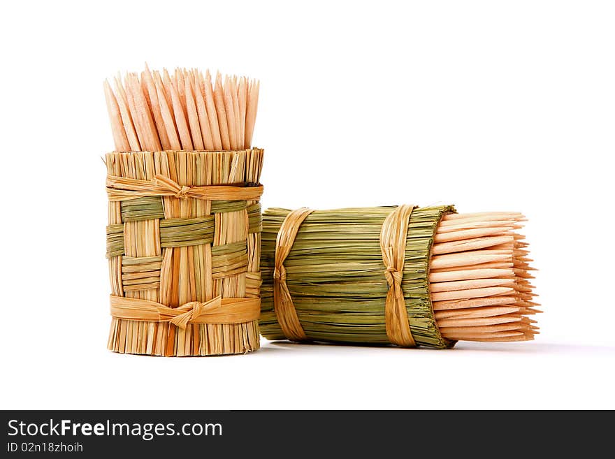 Wooden toothpicks in an original wattled basket