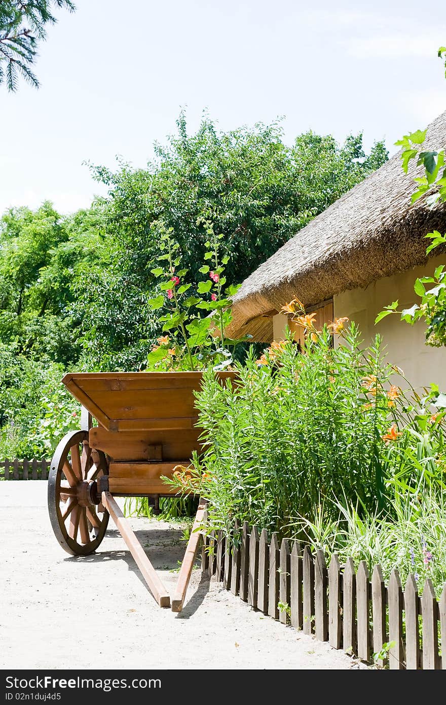 Wooden cart at the shed