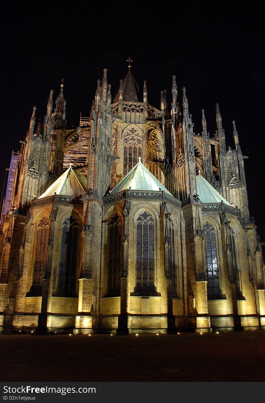 View of the Cathedral St.Vitus in old town in Prague. Czech republic.