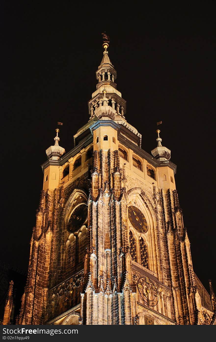 View of the Cathedral St.Vitus by night in old town in Prague. Czech republic.