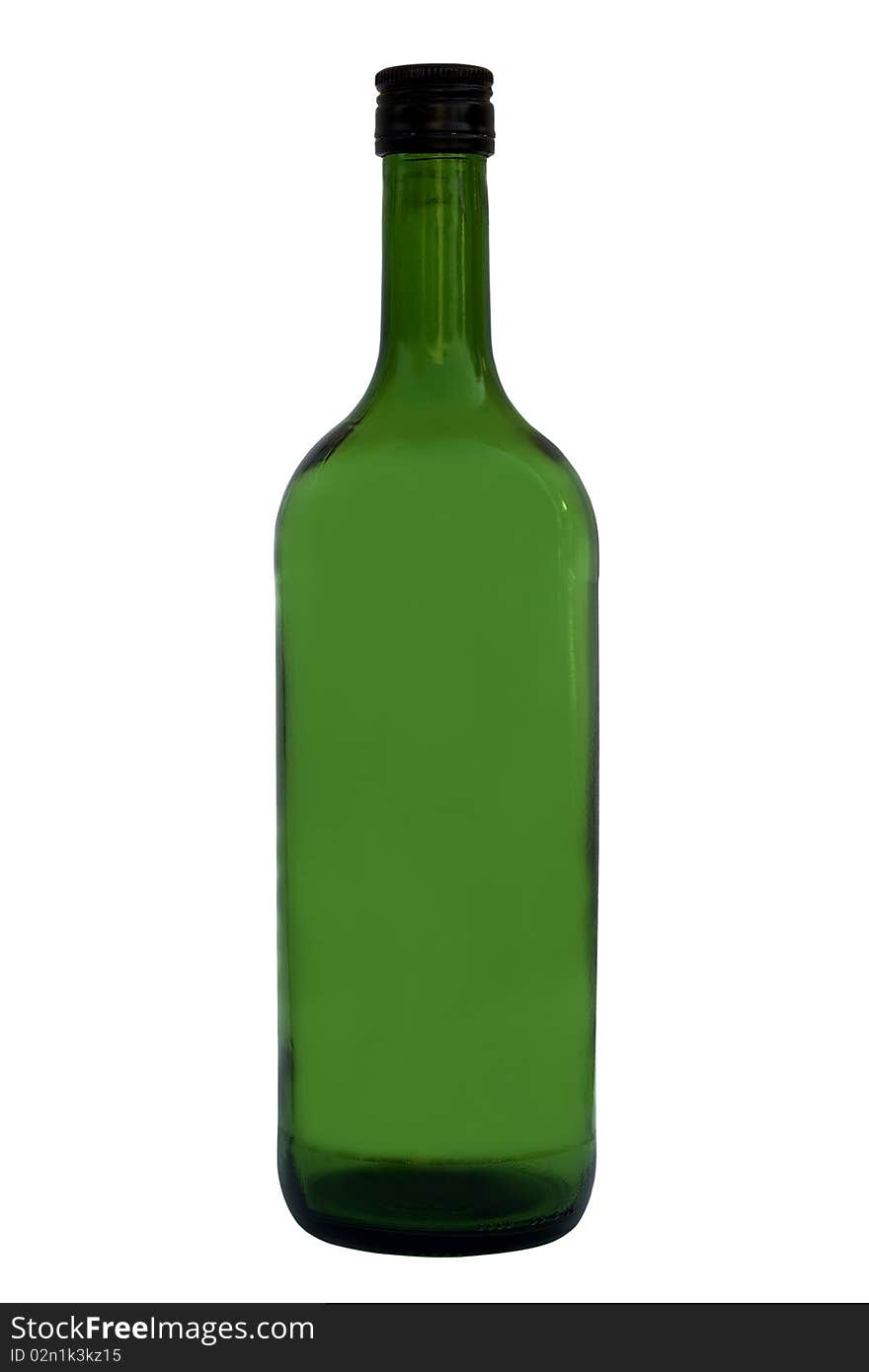 Green empty wine bottle isolated on white background