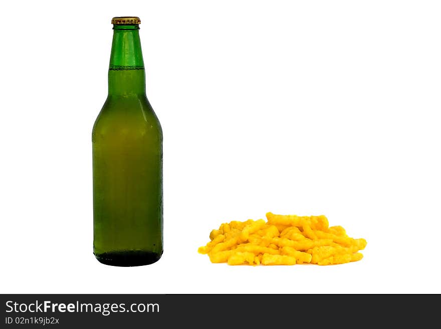 Beer and Chips isolated on white background