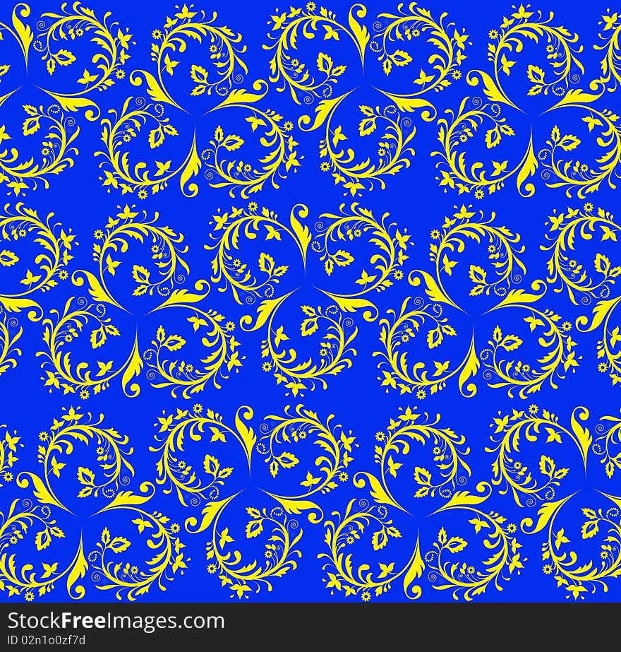 Blue background with yellow floral ornament. Blue background with yellow floral ornament