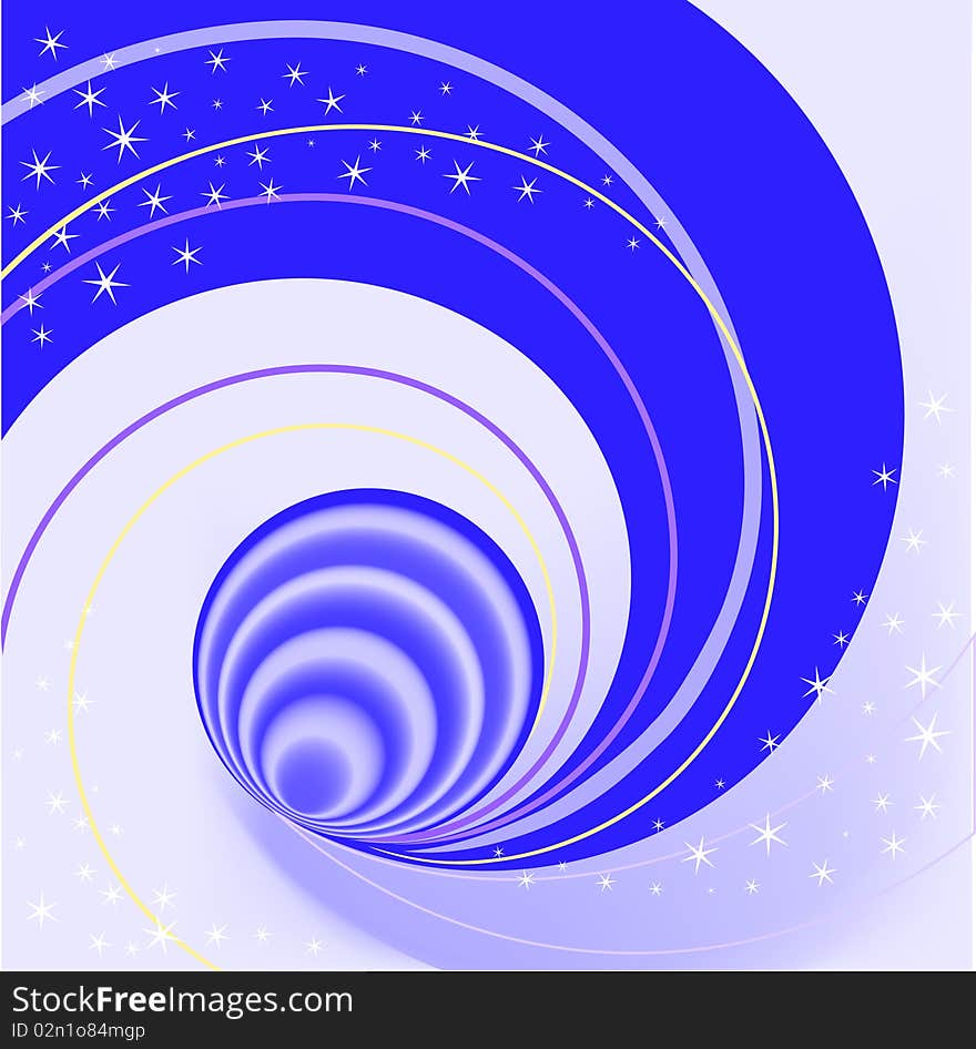 Abstract violet background with spirals and stars. Abstract violet background with spirals and stars