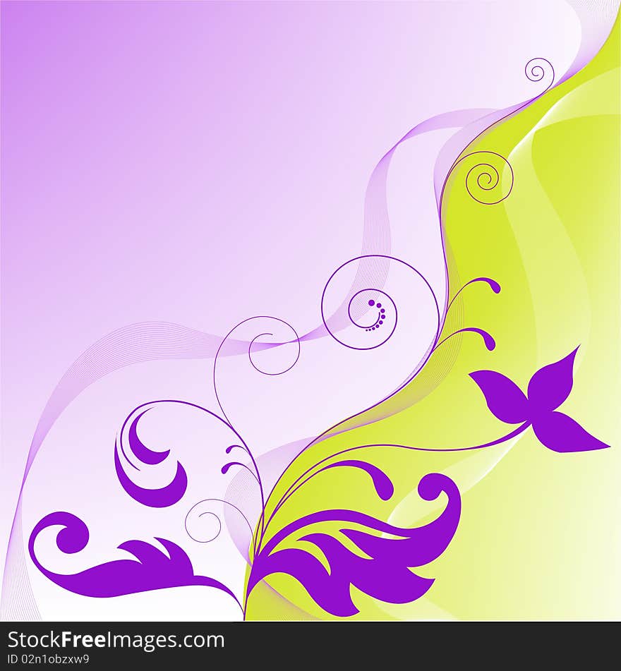 Yellow-violet asymmetrical abstract background with floral elements. Yellow-violet asymmetrical abstract background with floral elements