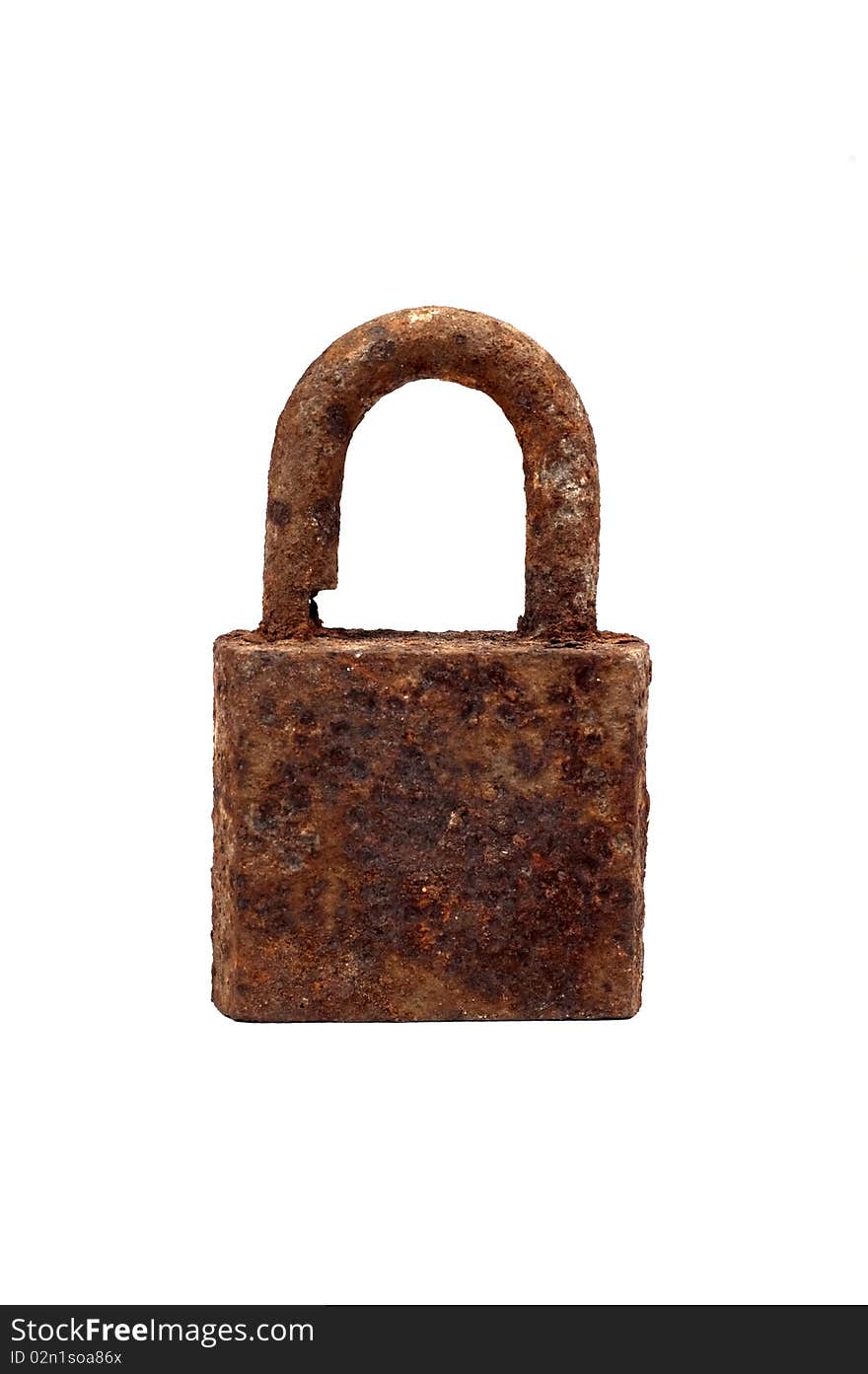 Old rusty padlock isolated on a white background