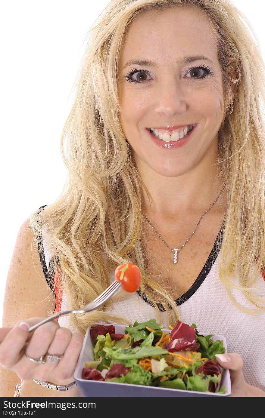 Woman eating a salad