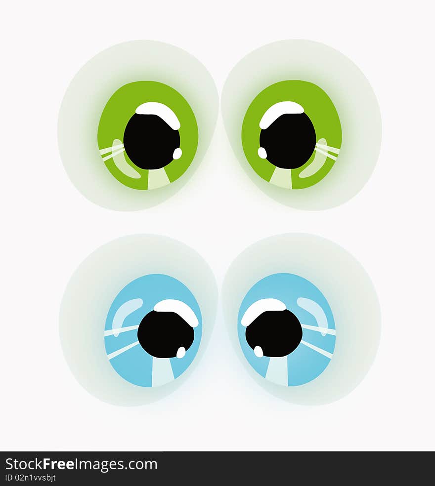 Two Pairs Eyes, Blue And Green