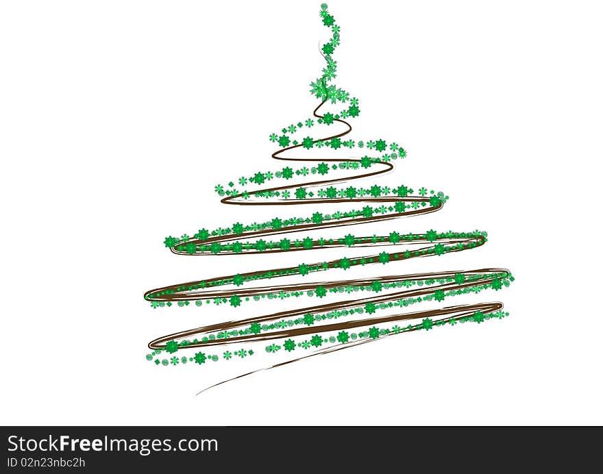 New Year tree from green snowflakes on a white background