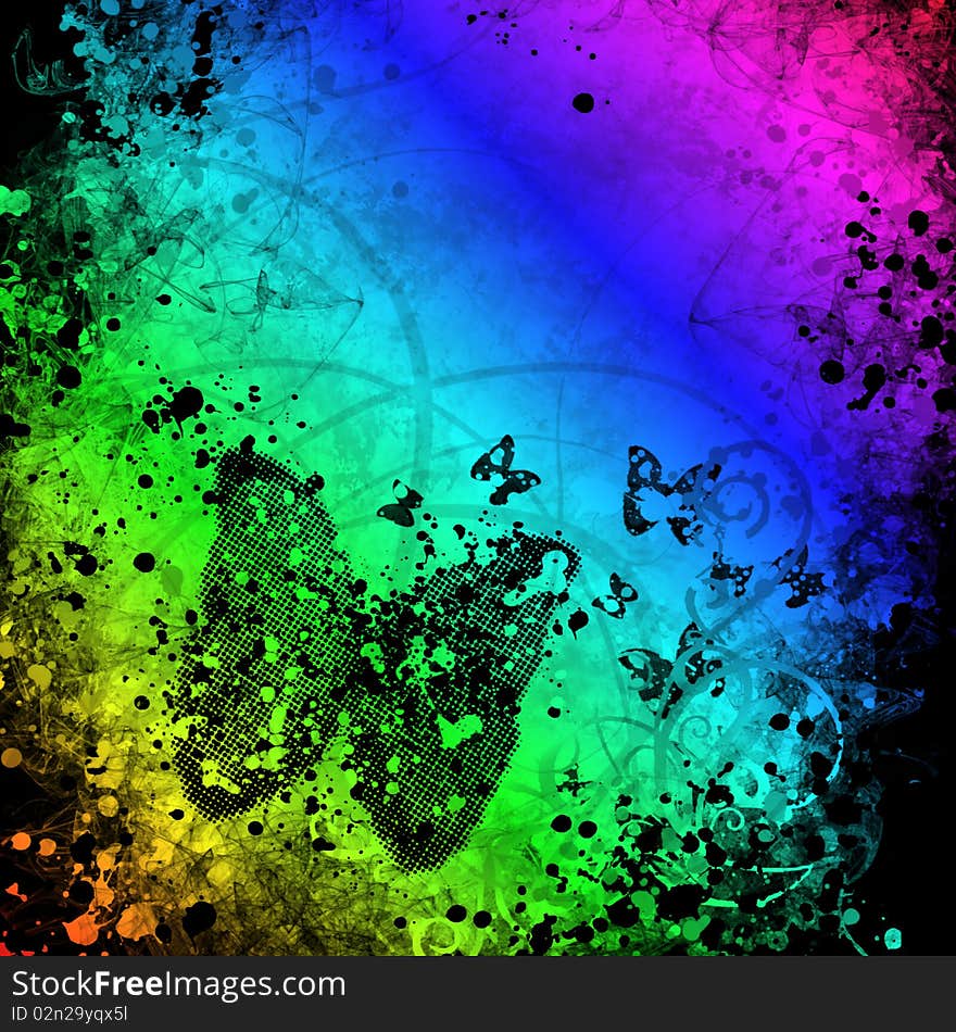 Colored Grunge background with butterflies