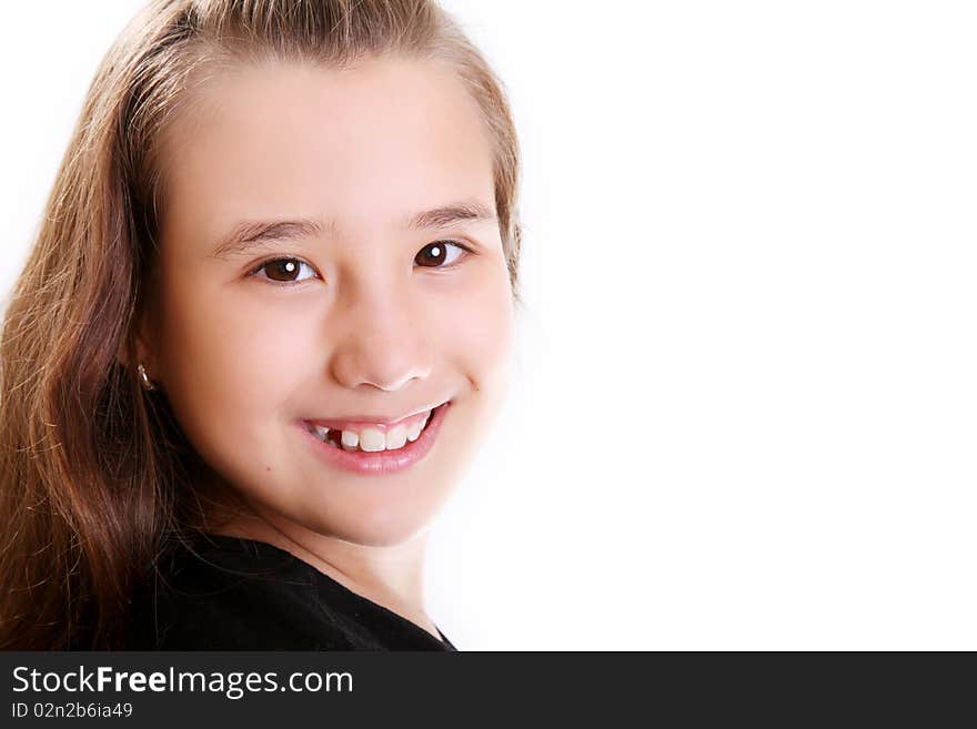 Beauty and young girl smiling and looking at the camera