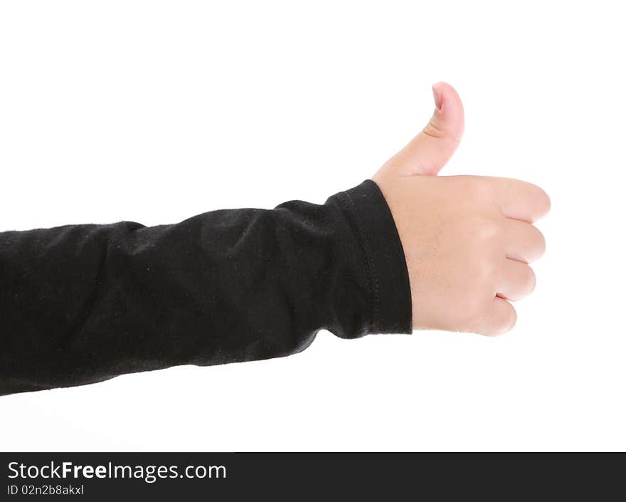 Girl hand expressing ok sign over white background. Girl hand expressing ok sign over white background