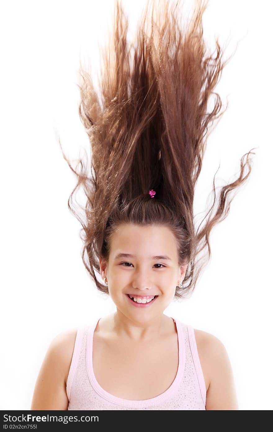 Girl with hair up over white background. Girl with hair up over white background