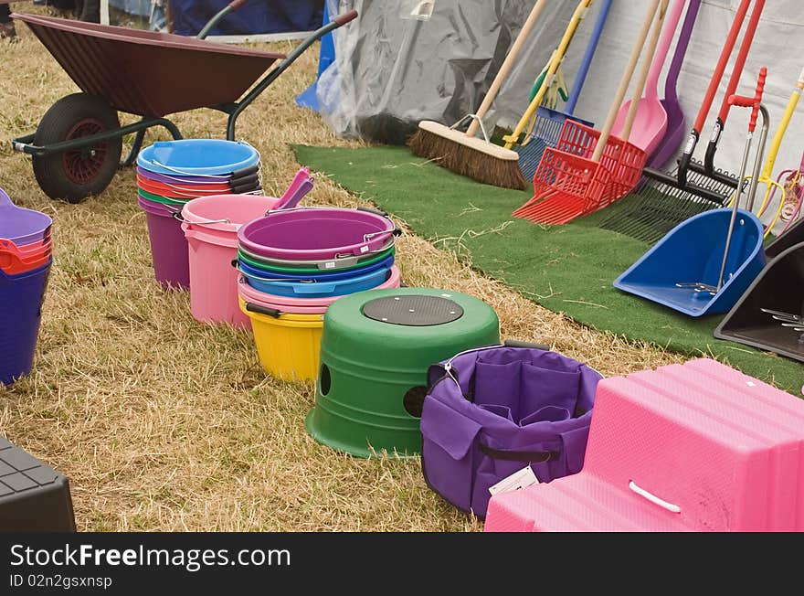 An image of gardening and household items items on display and for sale. An image of gardening and household items items on display and for sale.