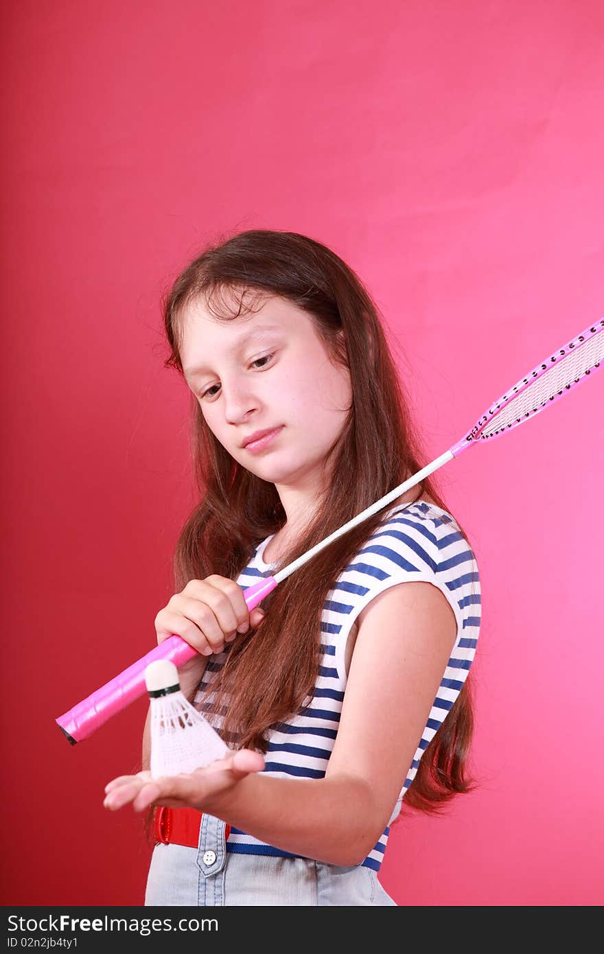 Portrait of sporty teen girl with badminton rackets. Portrait of sporty teen girl with badminton rackets