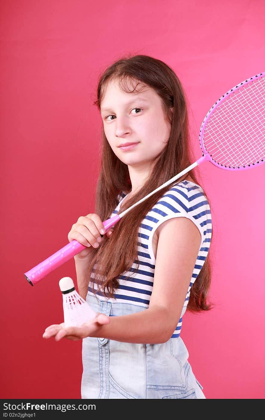 Portrait of sporty teen girl with badminton rackets. Portrait of sporty teen girl with badminton rackets