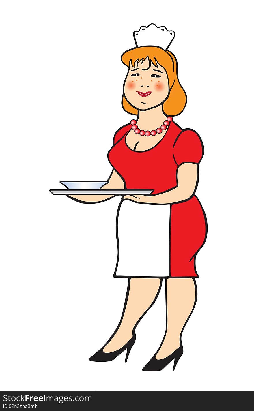 Vector illustration of the woman with tray