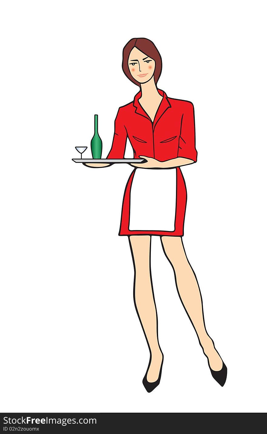 Vector illustration of the woman with tray