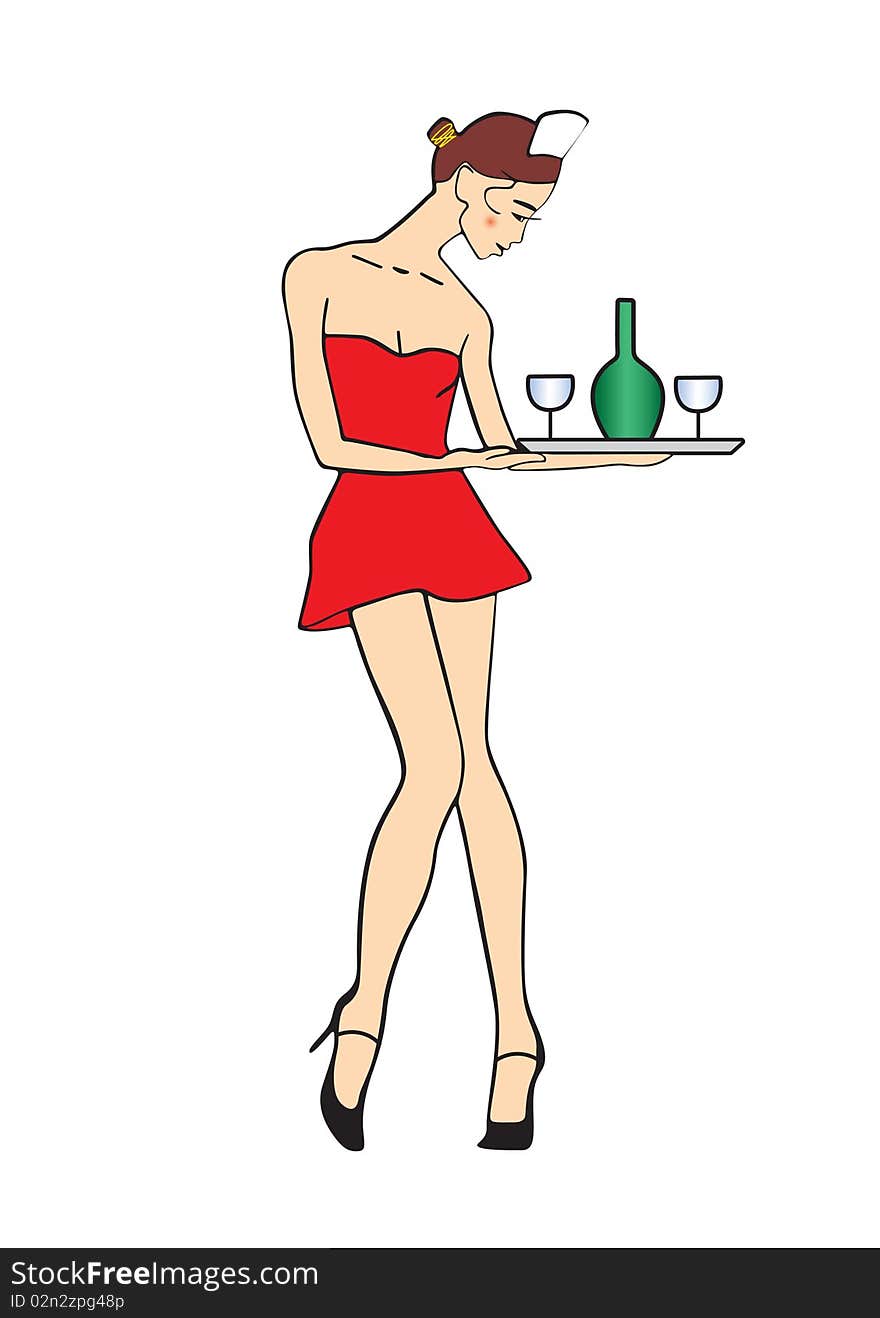 Vector illustration of the woman with tray