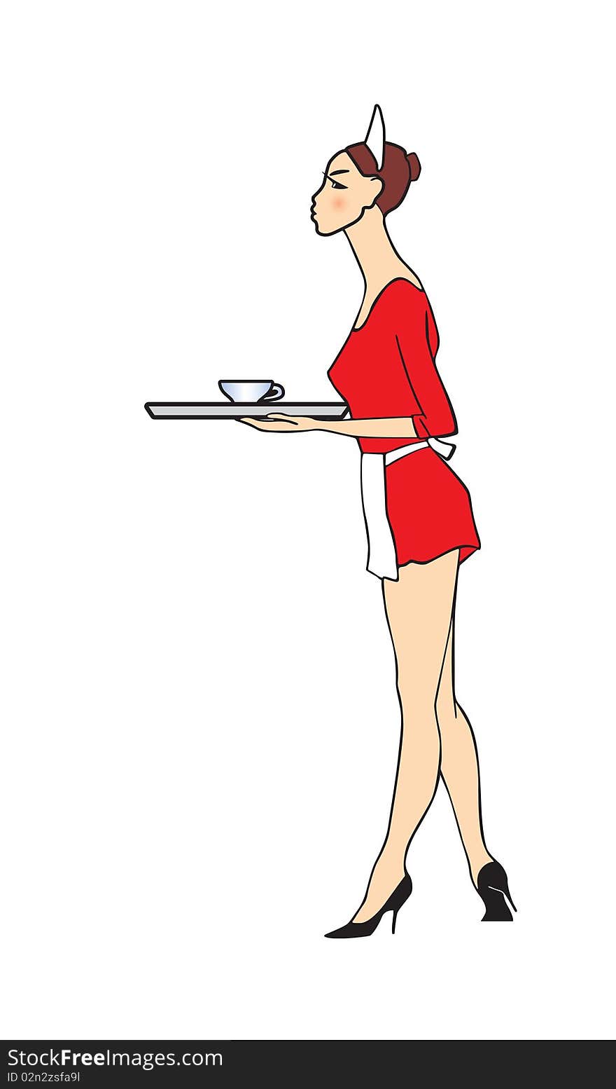 Vector illustration of the woman with tray