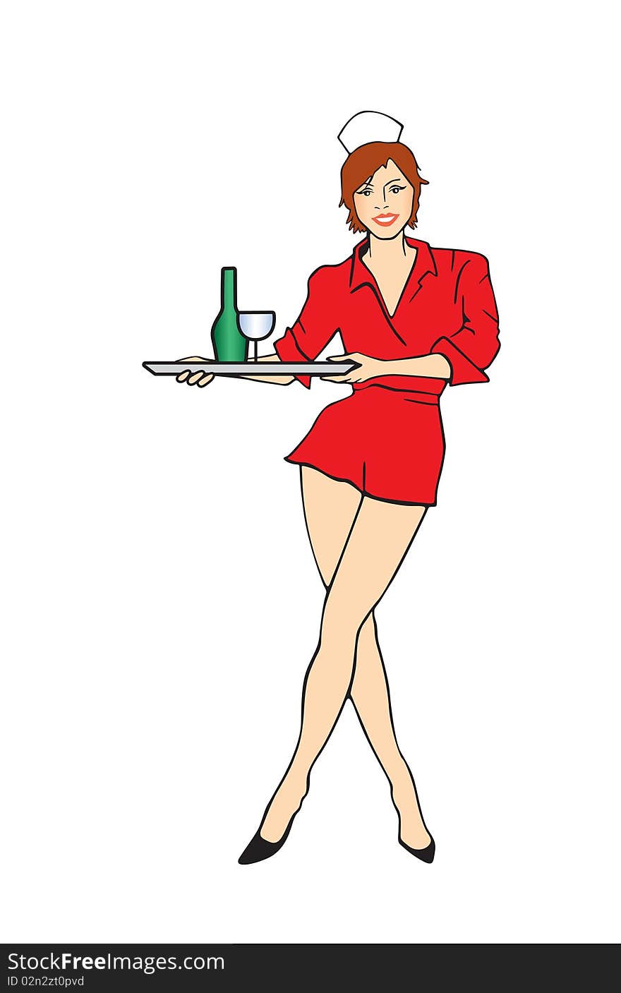 Vector illustration of the woman with tray