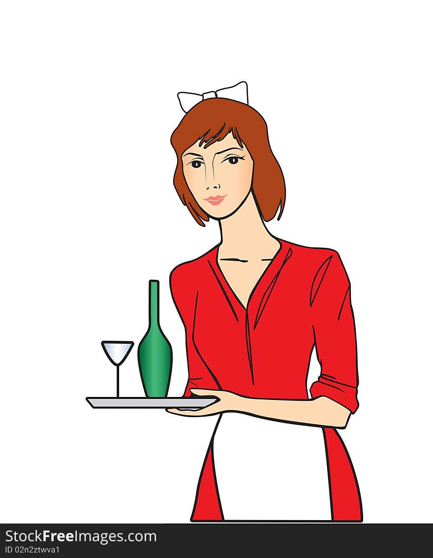 Vector illustration of the woman with tray