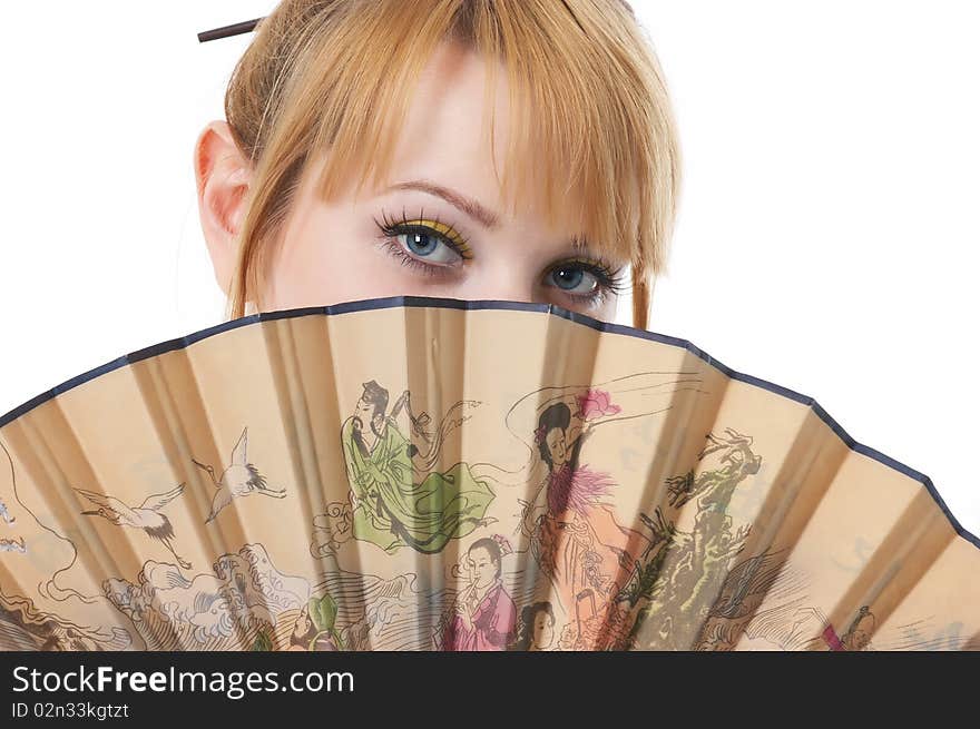 Girl with a Fan in the Japanese style. Girl with a Fan in the Japanese style