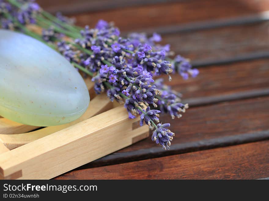 Bar of natural soap with lavender flowers. Bar of natural soap with lavender flowers