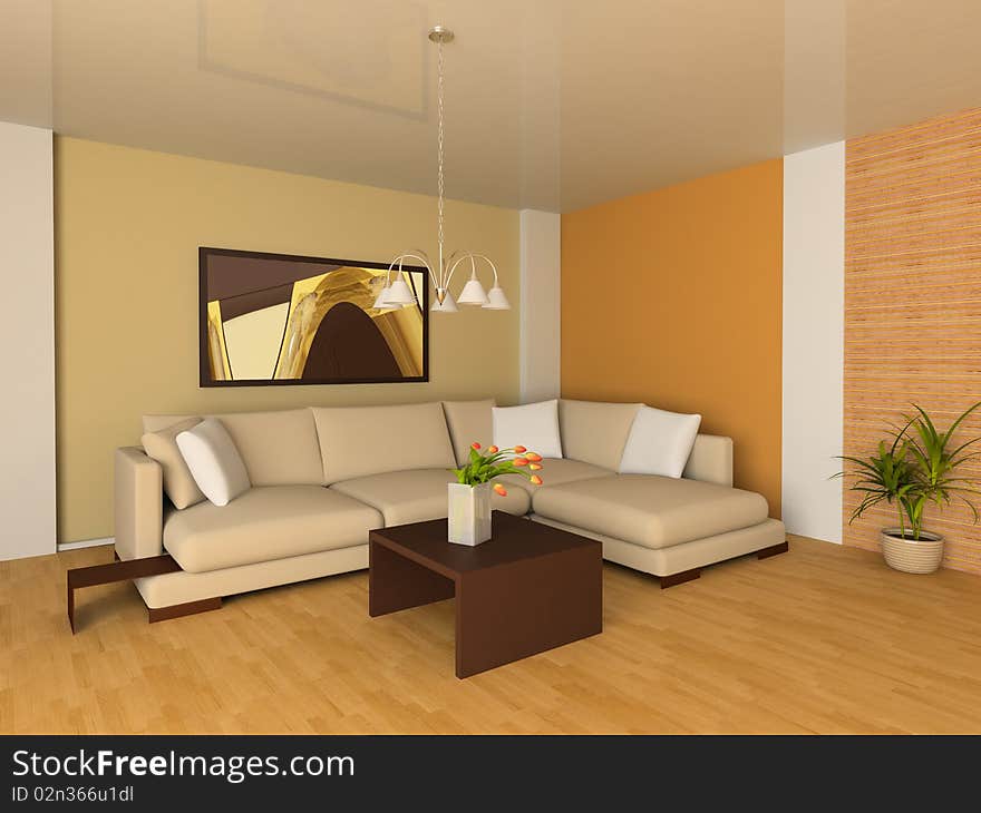 Sofa in a drawing room 3d image