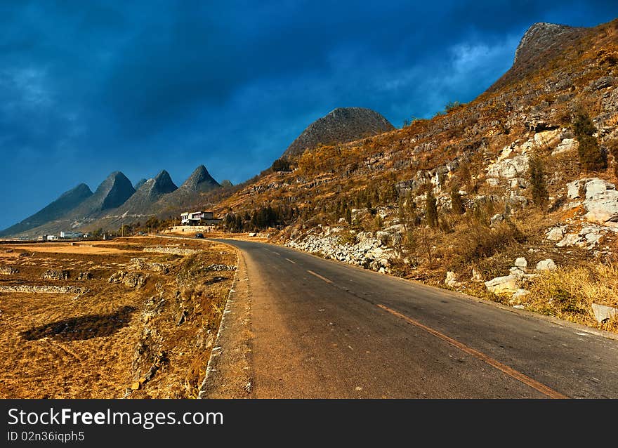 Mountain road in guizhou, china.