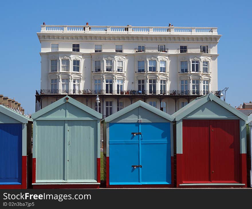 Beach houses in Brighton beach, England