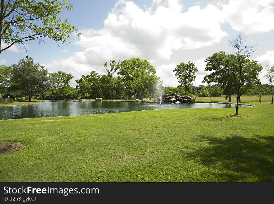 Idyllic country setting with pond