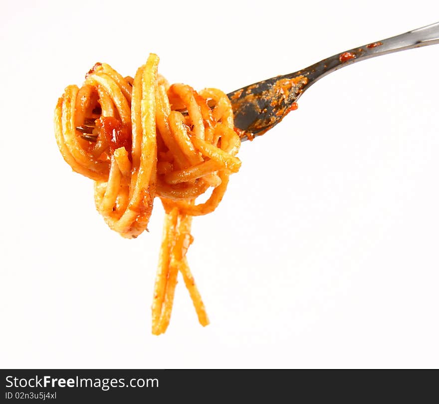 Spaghetti bolognese on a fork