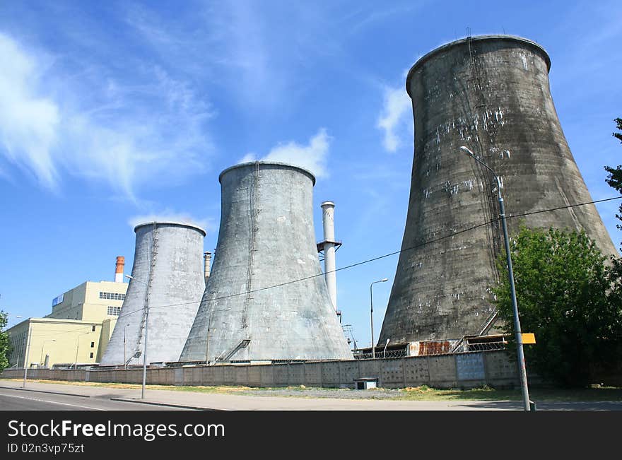 Heat electropower station with three concrete chimneys