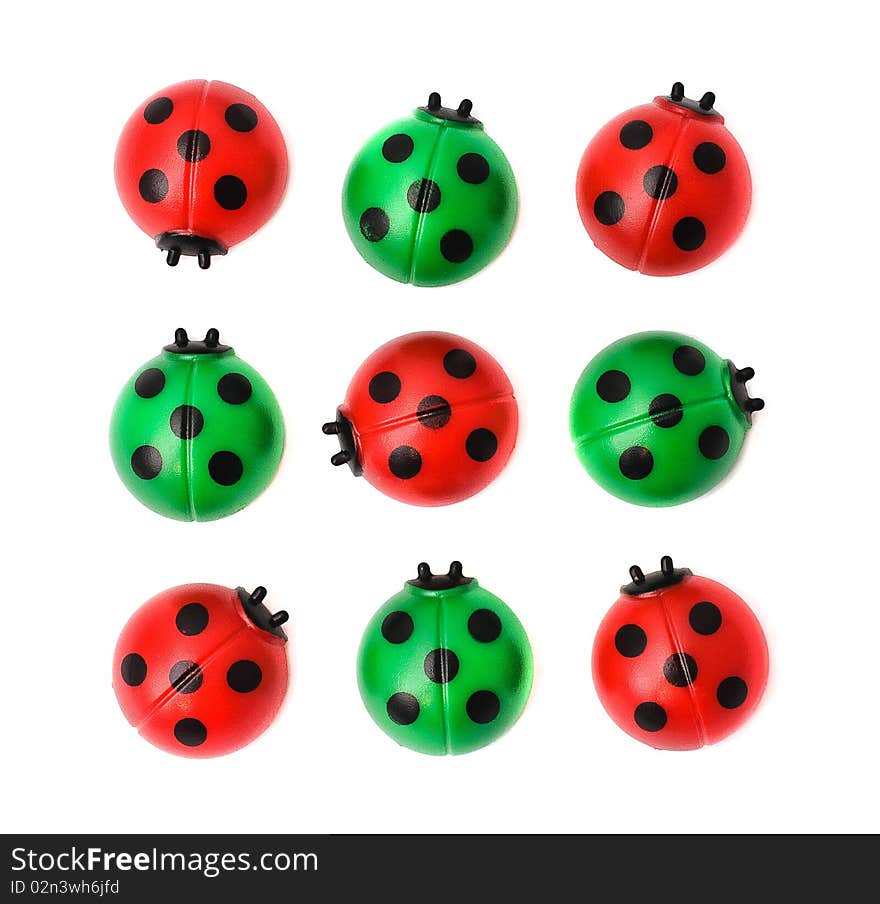 Group of ladybugs, isolated on white background