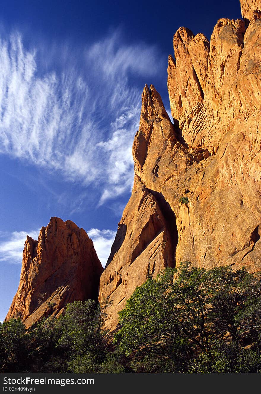 Looking up can prove rewarding in a place like Garden of the Gods. The great sky and the morning light conspire beautifully to dazzle the eye of every crooked neck beholder. Looking up can prove rewarding in a place like Garden of the Gods. The great sky and the morning light conspire beautifully to dazzle the eye of every crooked neck beholder.