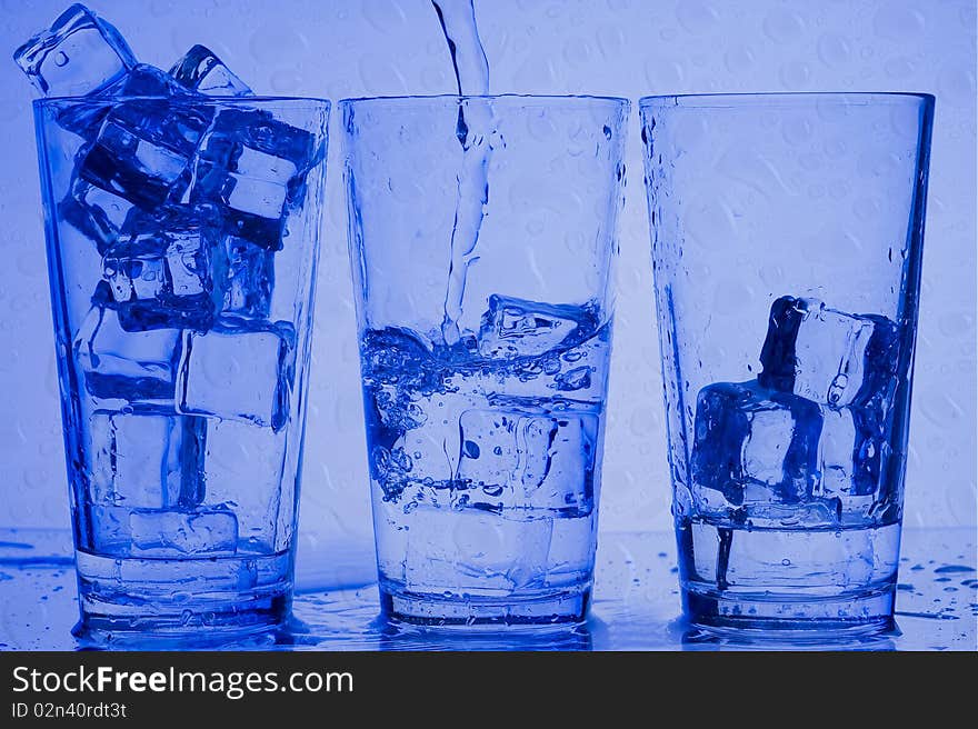 Water  and glass with Blue ice