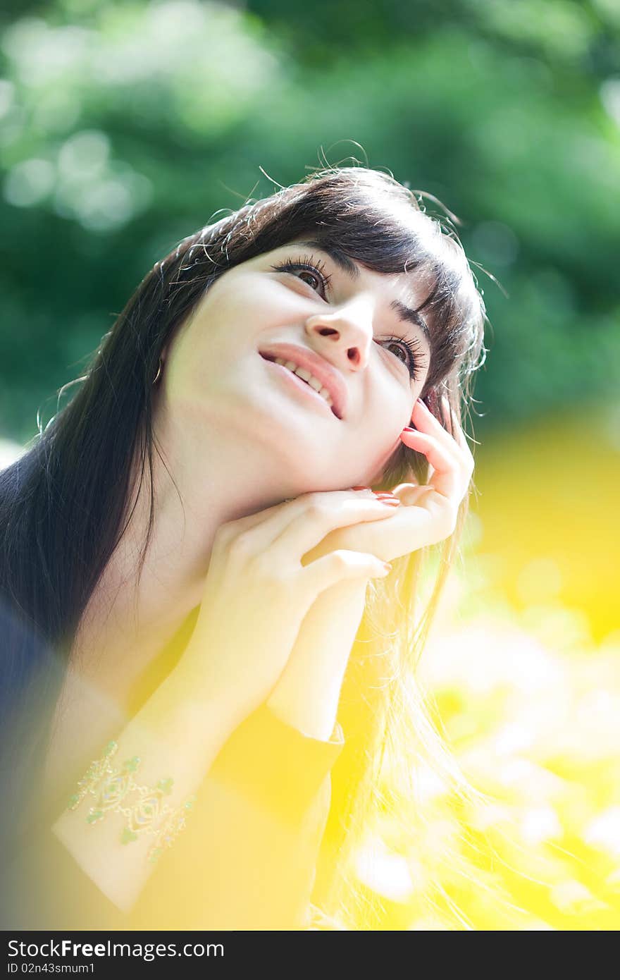 Young Beautiful Girl With Long Black Hair