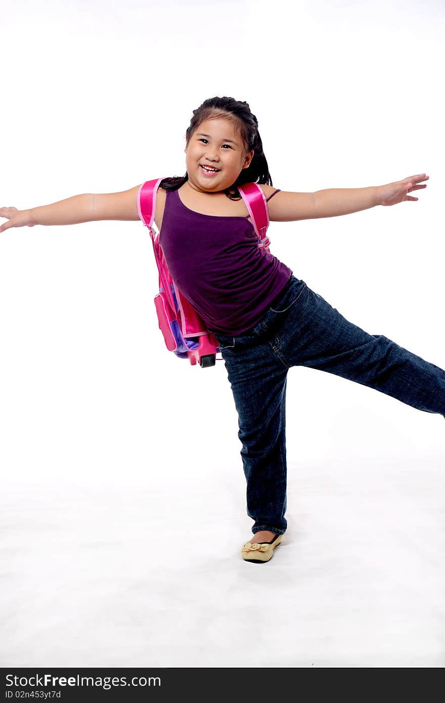 Dancing happy student isolated in white background. Dancing happy student isolated in white background