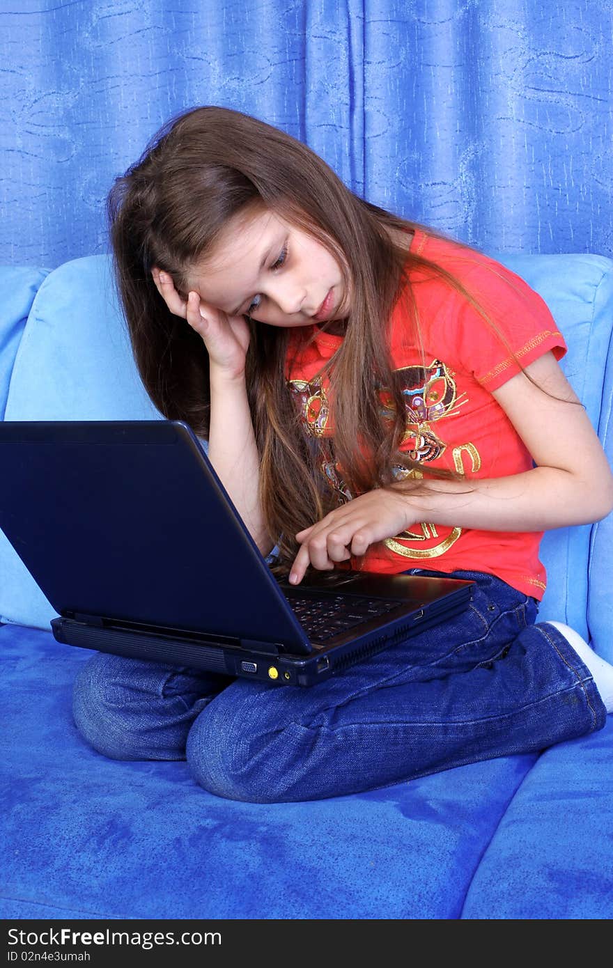 Hard day in learning - girl with laptop