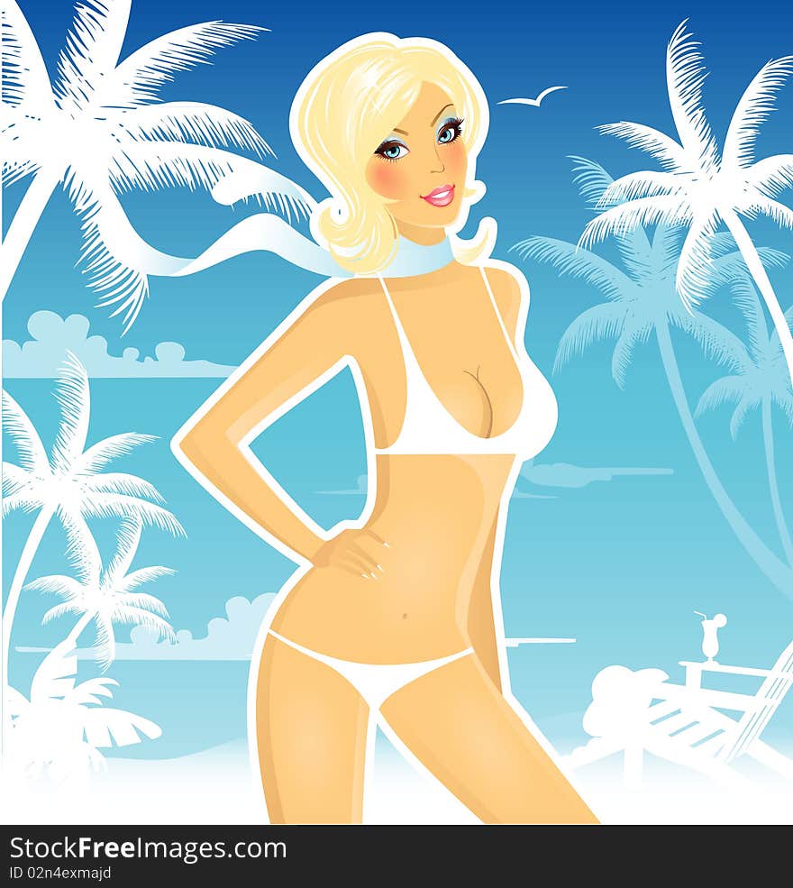 Vector illustration of Summer backgraund with women silhouette. Vector illustration of Summer backgraund with women silhouette