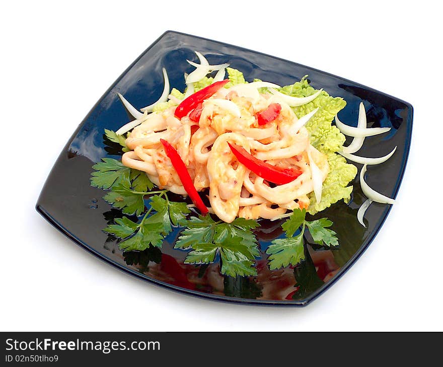 Hot Salad with seafoods.