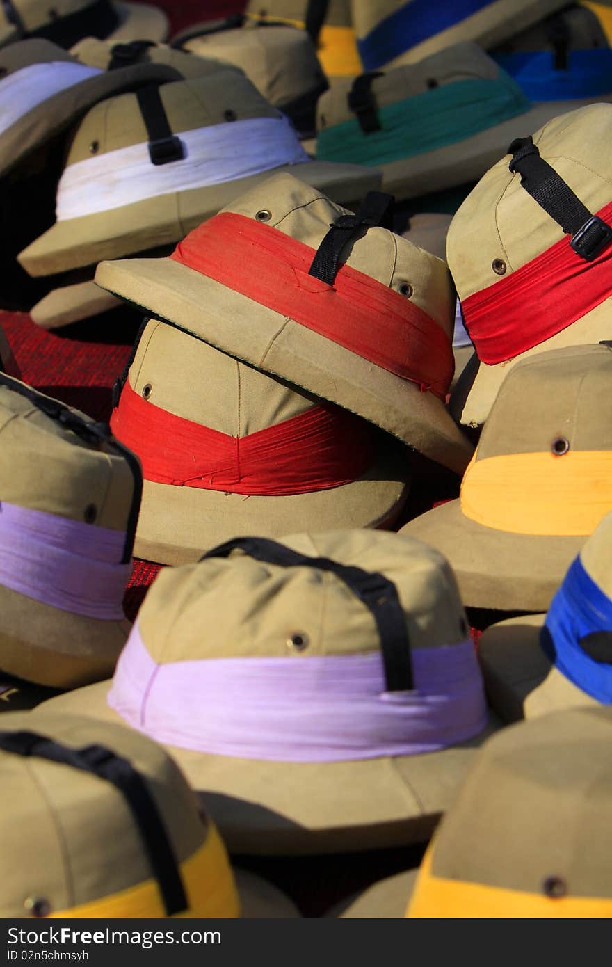 Pile of Safari style elephant Polo hats.