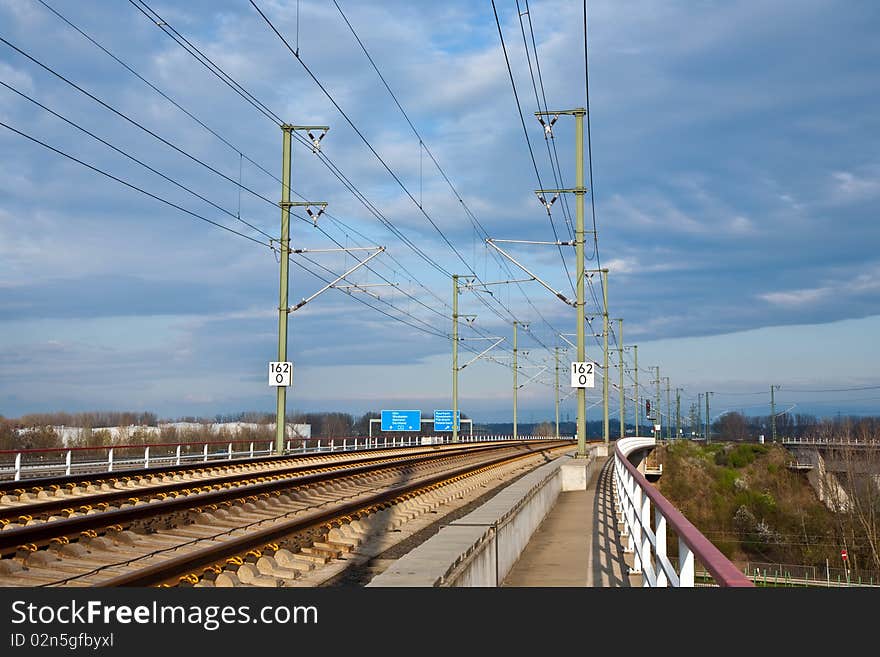 Iron Railroad track in sunlight