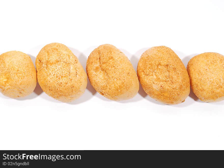 Five fresh buns over white background. Five fresh buns over white background