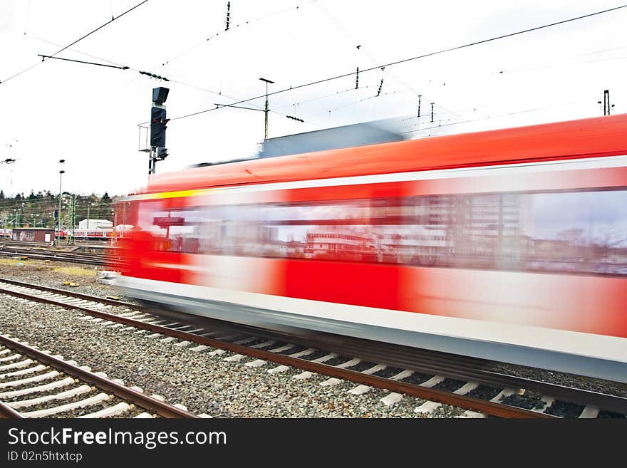 Train leaves the station with speed