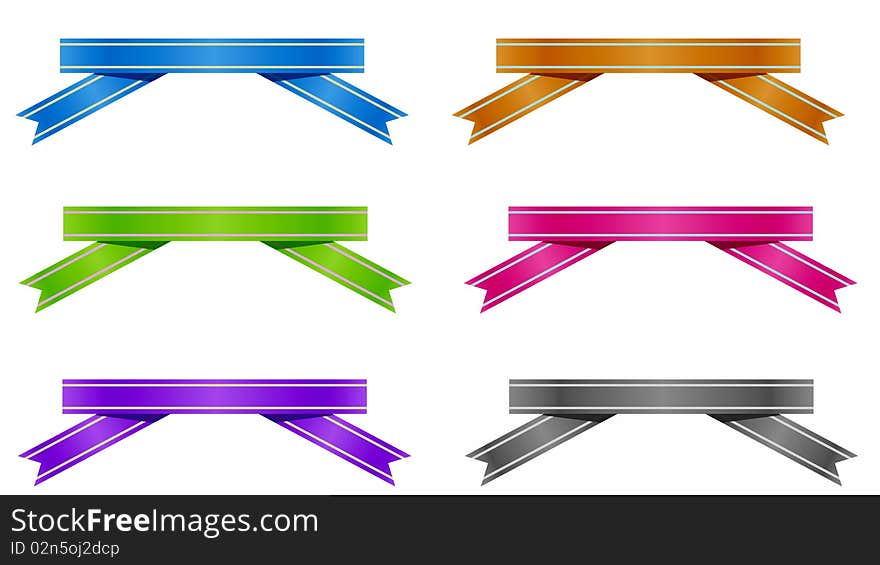 ribbons set in different colors  in isolated white background