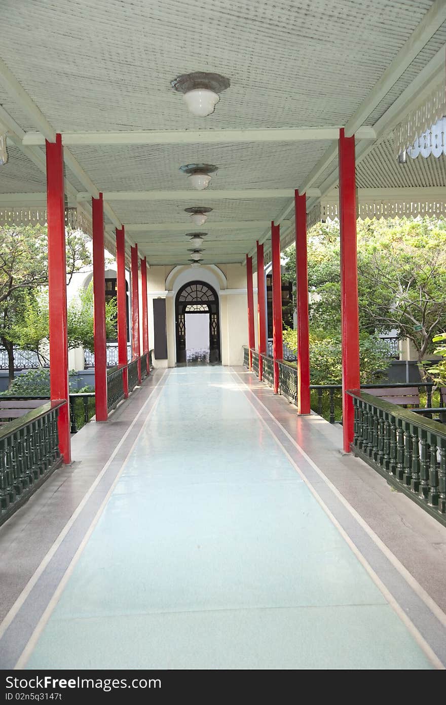 The corridor with red column