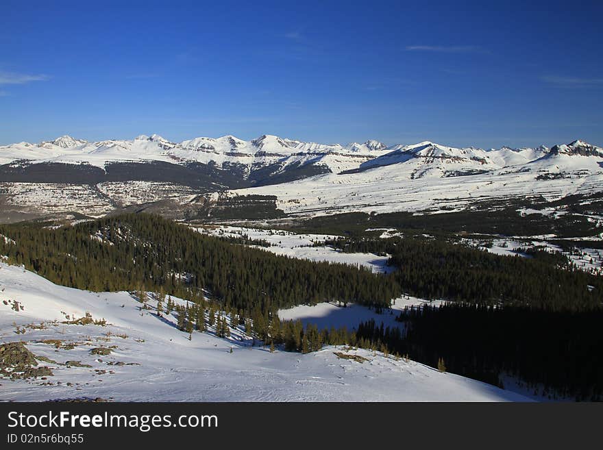 Scene from mountain top of snow covered peaks. Scene from mountain top of snow covered peaks