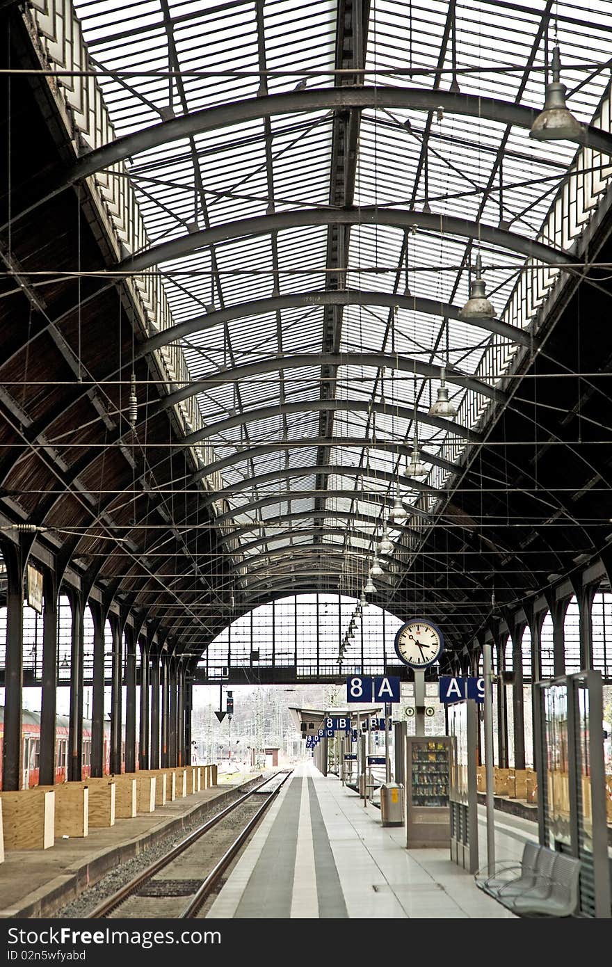 Classicistic iron train station from inside in light